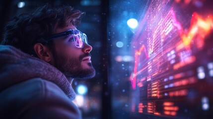 Digital Economist with Futuristic Data Visualization. Generative AI