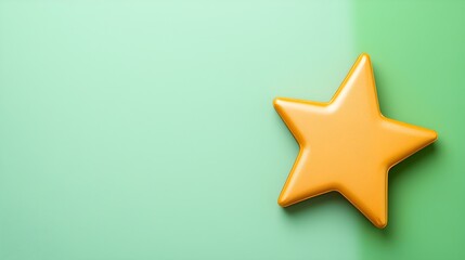 Fototapeta premium A glossy, orange star sits against a soft mint green background.