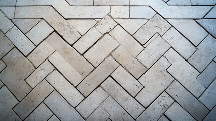 Contemporary herringbone patterned concrete pavement with a sleek and modern aesthetic for urban landscapes and architecture