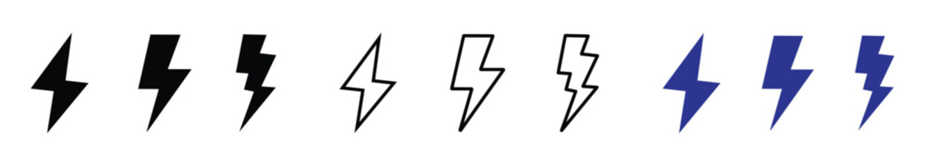 electric lightning power vector icon set. thunder bolt icon set. flash thunder power icon. power icon energy icon sign. lightning icon for app and website. Vector illustration transparent background