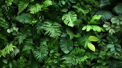 A lush green forest with many different types of plants
