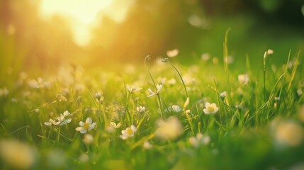 Obraz premium A field of white flowers is in full bloom, with the sun shining brightly on them