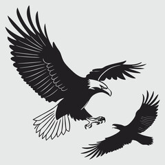Crow attack eagle silhouette vector design art and illustration