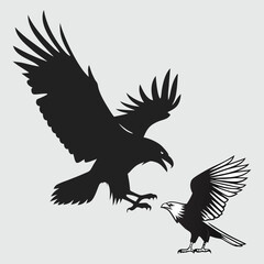 Crow attack eagle silhouette vector design art and illustration