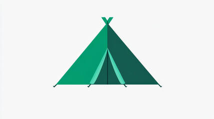 Stylized open pitched tent logo design or icon in green , simple silhouette illustration on white
