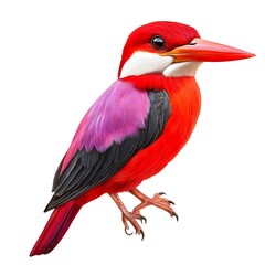 Close-up of a colorful Kingfisher bird, showcasing its striking red and gray plumage.
