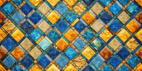 Vibrant Mosaic Tile Pattern in Blue and Gold Shades