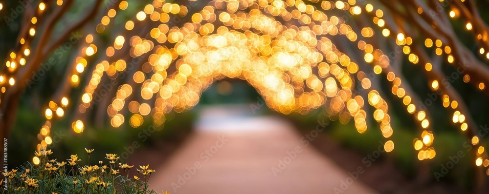 Aufkleber mystical nature concept. a beautiful pathway illuminated by soft glowing lights, inviting a serene s