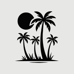 Fototapeta premium very simple, flat, and minimalist silhouette of a palm tree in black on a white background