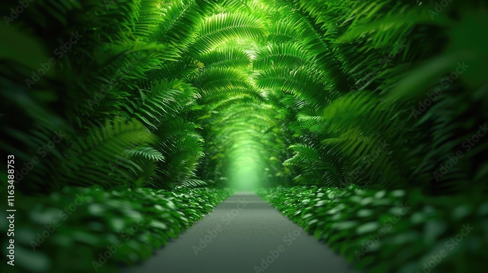 Aufkleber mystical lush idea. a serene pathway surrounded by lush greenery and vibrant ferns, inviting tranqui