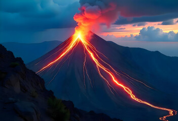 balance of calm and power as a volcano gracefully transition eruption lava