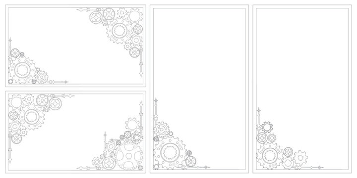 Hand drawn gear cogwheel corner, frame and border Doodle sketch style color gear mechanism. Concept of business idea, teamwork, progress background. Doodle cog
