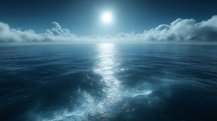 Obraz premium Serene Ocean Wake Under Moonlight Cloudscape