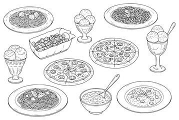 Vector sketches of Italian cuisines