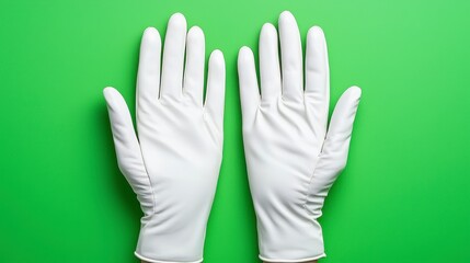 Obraz premium White Protective Gloves on Vibrant Green Background for Safety Use