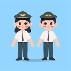 Vector illustration of a boy and a girl, wearing airplane pilot costumes.