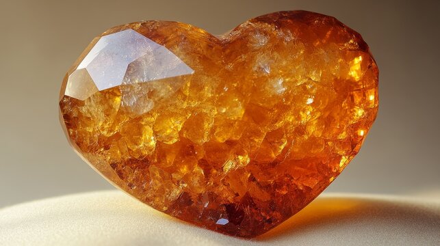 Beautiful heart-shaped citrine crystal sparkling with golden hues and intricate facets