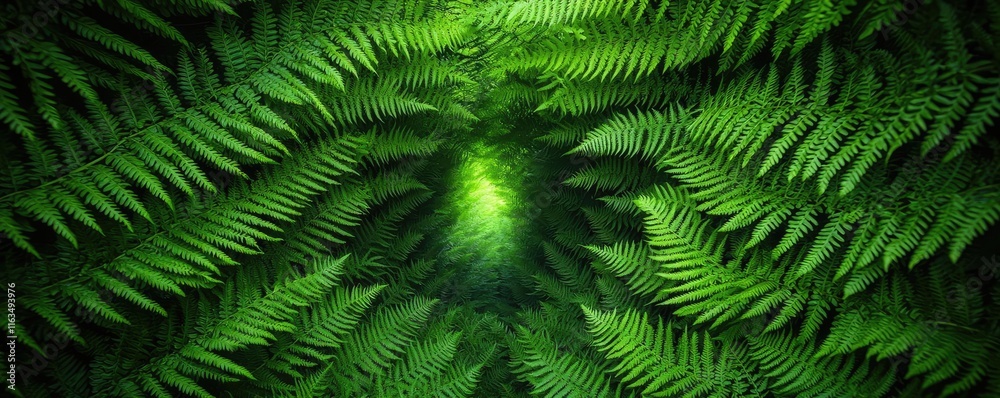 Aufkleber mystical lush idea. close-up view of lush green fern leaves creating a vibrant natural texture.