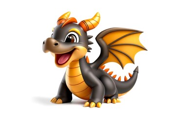 Naklejka premium Adorable Cartoon Dragon with Orange Accents, Perfect for Kids' Products