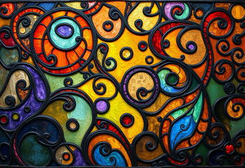 Naklejka premium Colorful stained glass window. . Multicolored interior design template. Oil painting