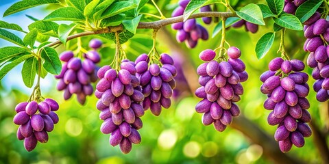 Akebia Quinata Fruit on Branch - Vibrant Botanical Art
