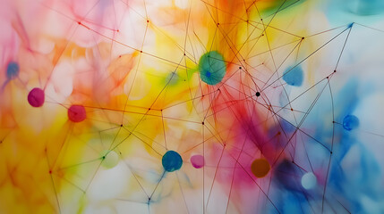 Dynamic and Abstract Composition Showcasing a Multicolored Artistic Design with Interconnected Shapes and Vivid Patterns for Creative Projects