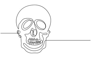 Human skull continuous one line drawing, Continuous one line drawing of human skull, Human scull. One line continuous Halloween skull isolated