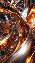 Abstract Orange and Silver Metal Intertwined Design