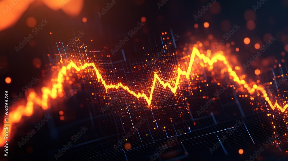 Aufkleber Blur Background of Glowing Orange Stock Market Graph Decline Financial Data Visualization Abstract Background