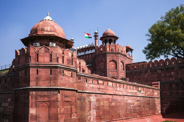 Outer wall and tower, Red Fort, Old Delhi, India