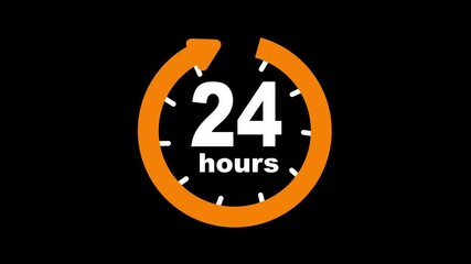 Clock 24 hours icon, isolated on transparent background with alpha channel Clock , timer time passage waiting time animation (4K) , 24 hours