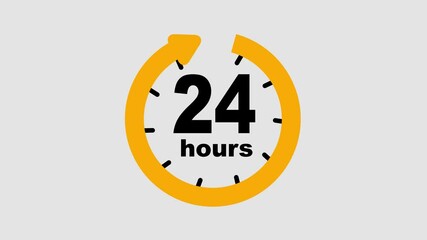 Clock 24 hours icon, isolated on transparent background with alpha channel Clock , timer time passage waiting time animation (4K) , 24 hours