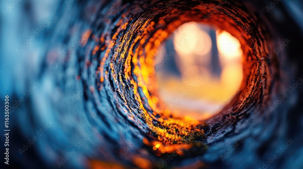 Aufkleber mystical nature concept. a captivating view through a cylindrical structure showcasing nature's warm
