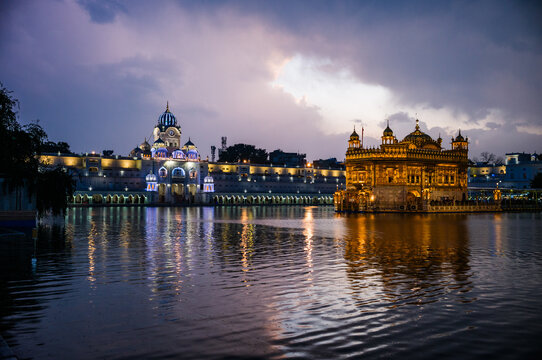 The Golden temple at twilight, Amritsar, Punjab, India