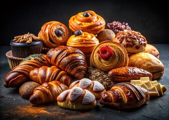 Fototapeta premium Delicious Pastry and Bun Display - Gourmet Treats