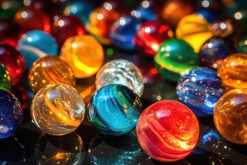 Illuminated Glass Marbles on Black Background for Creative Visuals