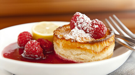  romantic lemon souffla with raspberry sauce