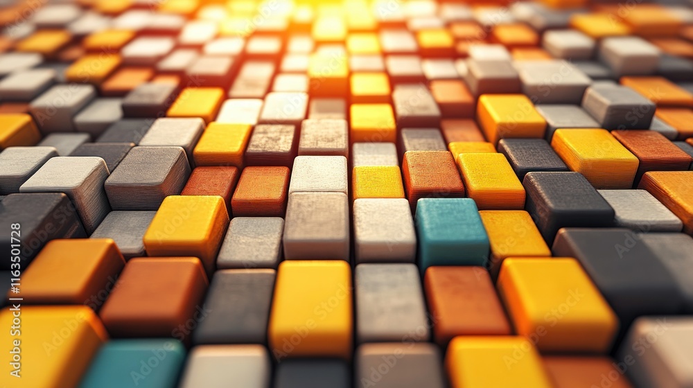 Aufkleber Abstract Colorful Wooden Blocks Background Texture Geometric Pattern 3D Render