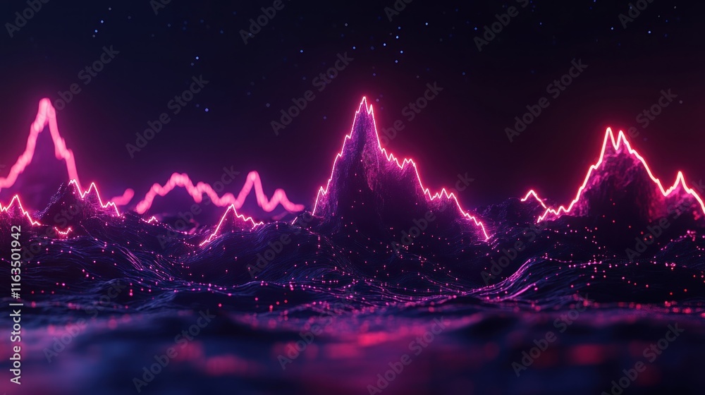 Aufkleber abstract neon pink stock market graph data visualization digital mountain range landscape on blur ba