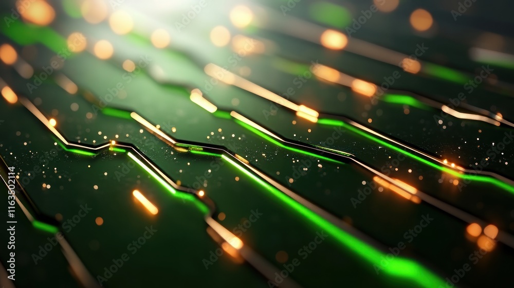 Aufkleber abstract green and gold circuit board technology on blur background