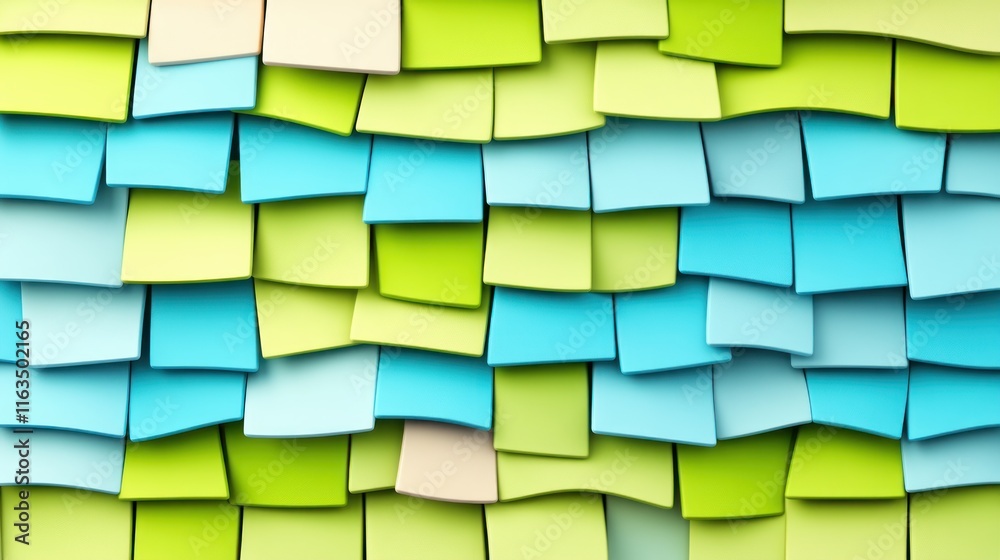 Aufkleber Abstract Colorful 3D Pattern Green Blue and Beige Overlapping Squares Background Texture