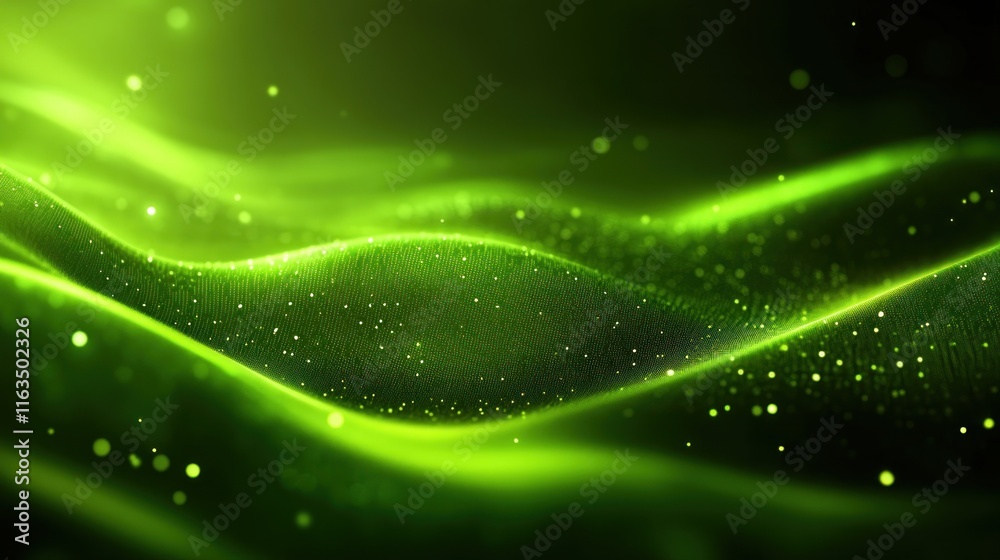 Poster Abstract Green Energy Wave Blur Background Glowing Particle Flow Digital Texture
