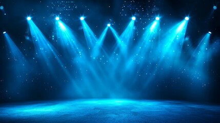 Dark background with lines and spotlights, neon light, night view. Abstract blue background.