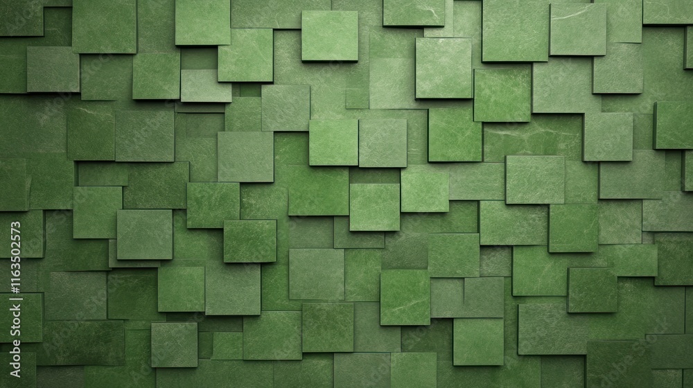 Poster Abstract Green Square Texture Background 3D Rendered Geometric Pattern of Overlapping Squares
