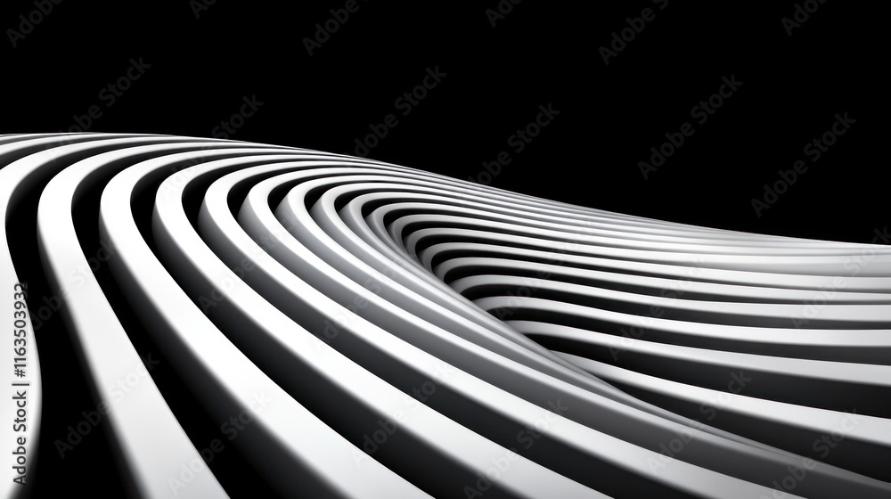 Poster Abstract 3d render wave of white curved lines transparent background modern design texture