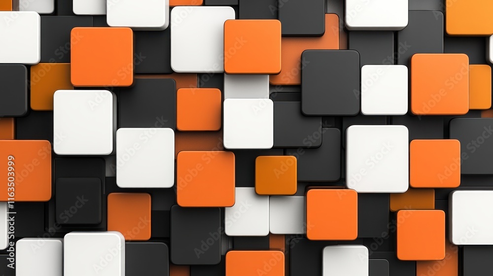 Poster abstract geometric background orange black and white square pattern texture