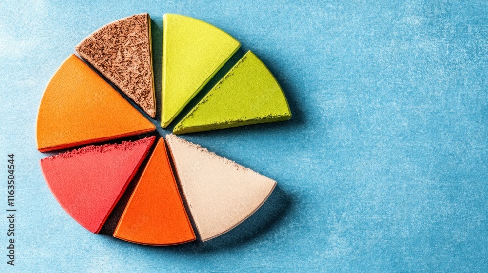Aufkleber Colorful Pie Chart Segments on Blue Background Data Visualization Business Concept