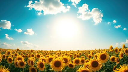 Fototapeta premium Serene Summer Sunflowers Basking in Bright Sunlight Across a Vast Field