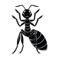 Ant (Formicidae) silhouette design, labeled linocut vector illustration.