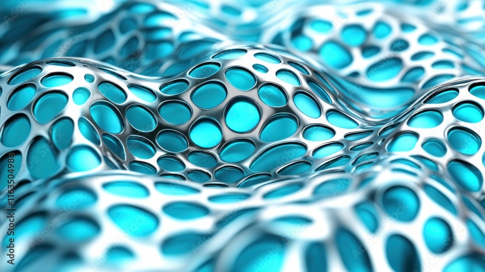 Poster abstract blue and silver 3d metallic mesh wave background texture